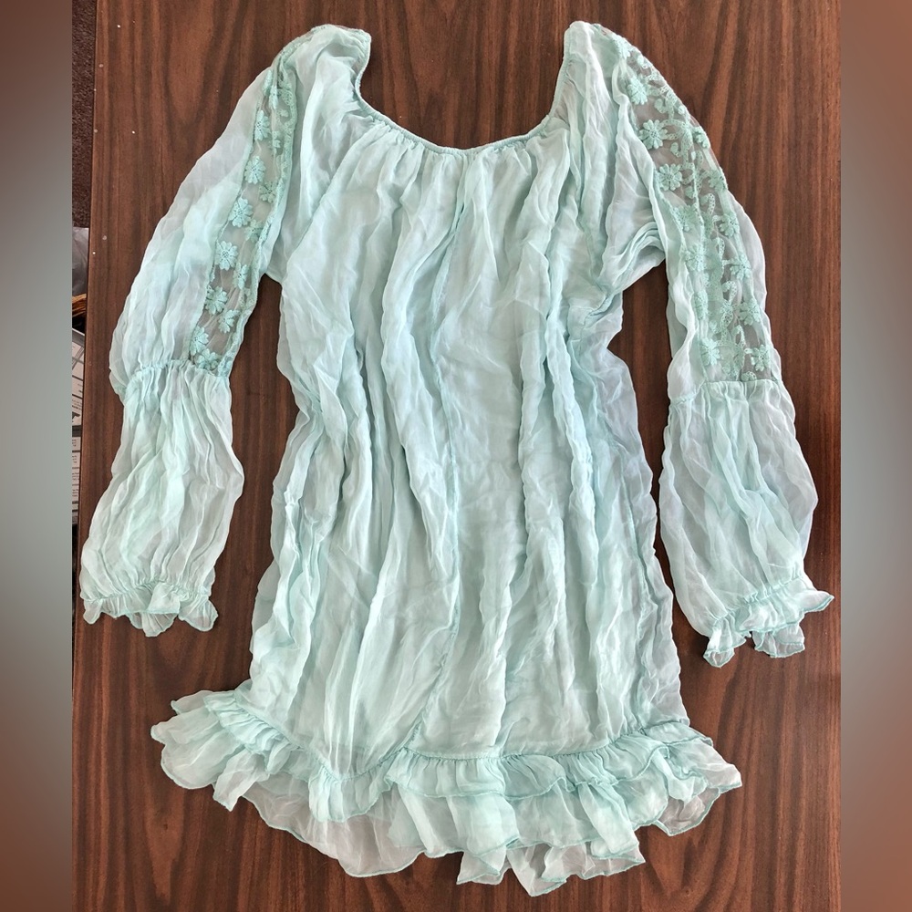 Boston Proper Silk sheer boho peasant style mini, Swim, cover-up, tunic sz S - Picture 2 of 16